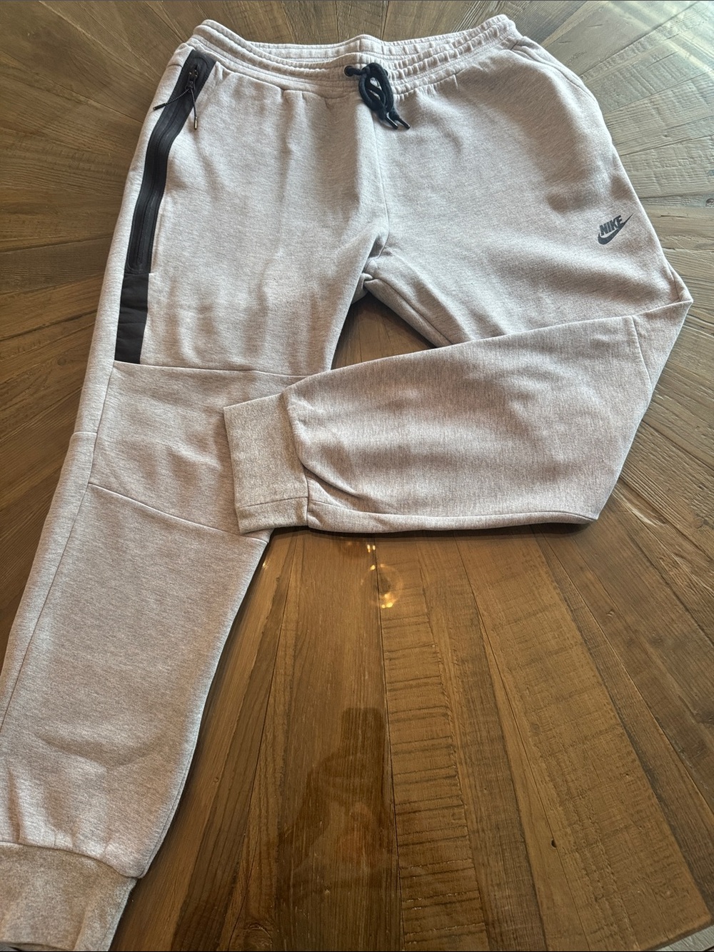 Nike Men’s Light Grey Fleece Tech Joggers with Black Zip Detail